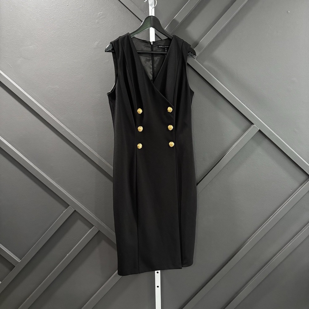 White House Black Market Black Gold Button Sleeveless Blazer Midi Dress Size 12
